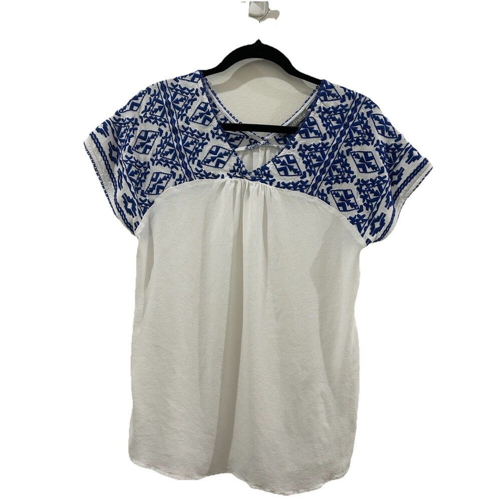 Anthropology Danial Rainn Womens Size S White Blue Embroidered Peasant Boho
